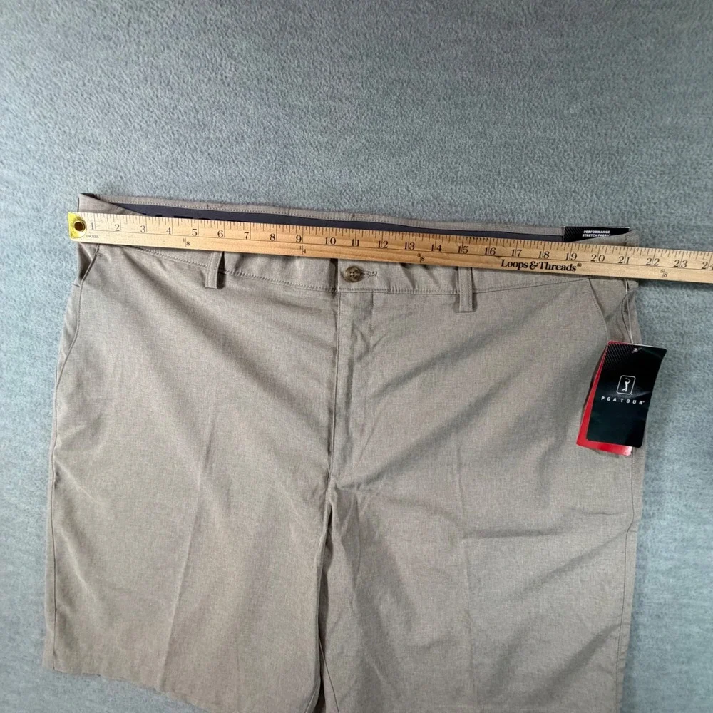 PGA Tour Golf Shorts Mens 42 Khaki Heather Stretch Active Waistband Performance
